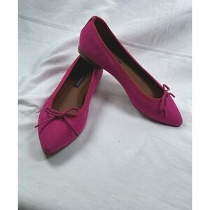 Margaux The Pointe Pink Bow Dainty Romantic Suede Flats Size 38.5W Quiet Luxury